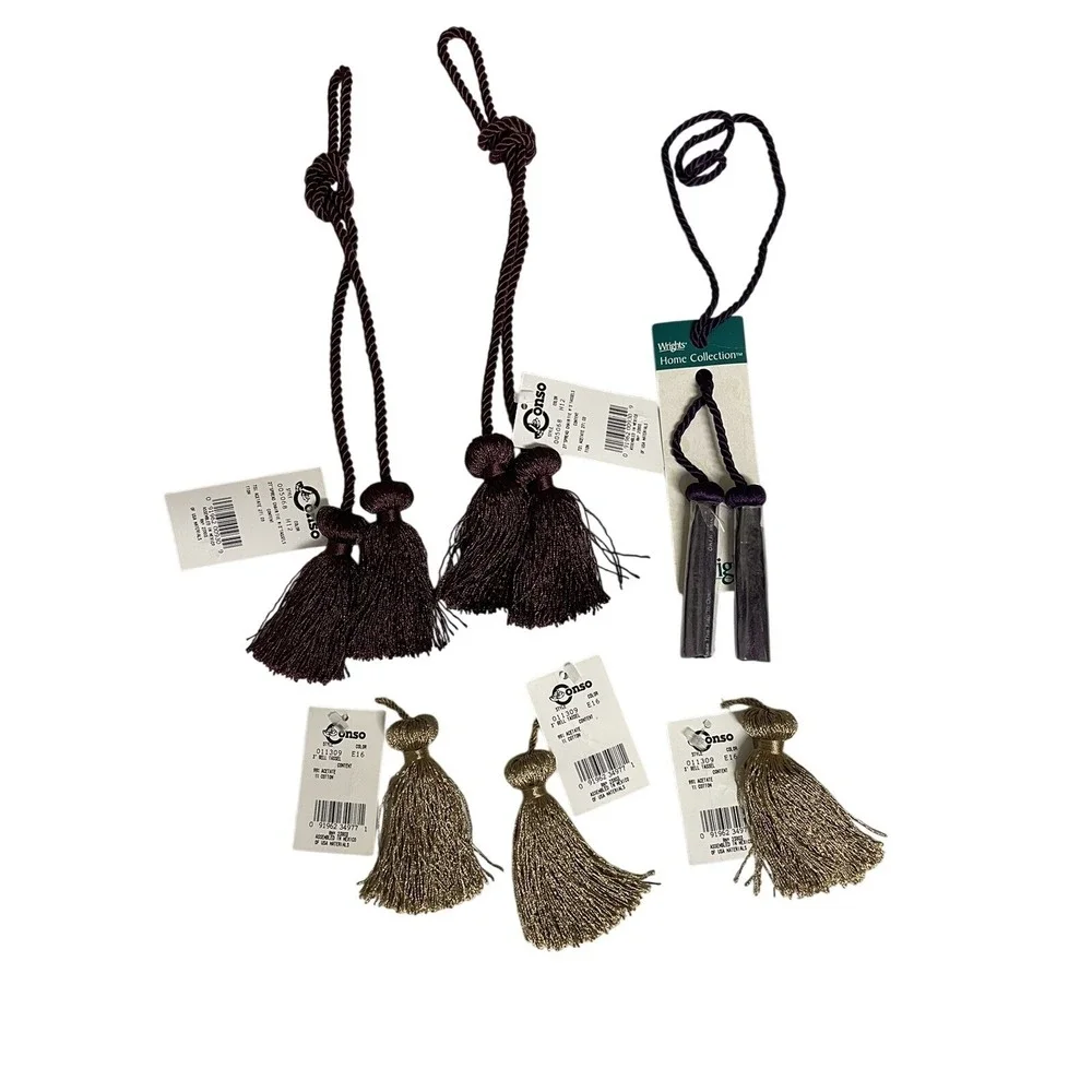 Lot  6 Conso New  Burgundy Chair Tie Curtain Tie Back‎ Cords and 3 Gold Tassels